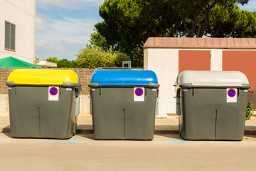 Recycle bins on the street. Concept of save of the environment