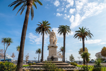 Fototapeta na wymiar Statue of Napoleon in Roman costume on Place St. Nicolas, Bastia, Corsica, France