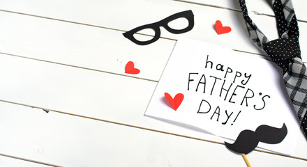 Father's Day Concept, Tie, Mustache, Eyeglasses and Greeting Card