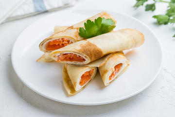 pancakes with smoked salmon and cheese
