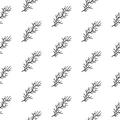 Cute trendy branch pattern with hand drawn branches. Sweet vector black and white branch pattern. Seamless monochrome lovely branch pattern for textile, wallpapers, wrapping paper, cards and web.
