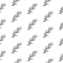 Cute trendy branch pattern with hand drawn branches. Sweet vector black and white branch pattern. Seamless monochrome lovely branch pattern for textile, wallpapers, wrapping paper, cards and web.