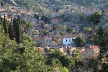 Fototapeta na wymiar old stone village homes on ida mountains (adatepe village).turkey