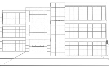 3d render exterior mall, contour visualization, 3D illustration, sketch, outline