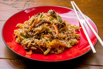Rice with vegetables and beef