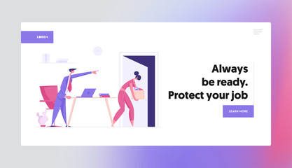 Bad Job Business Concept with Manager Character Dismissing Subordinate. Banner with Angry Boss Shouting at Worker Woman Graph for Website, Web Page. Flat Vector Illustration
