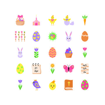 Set of Easter icons for the holiday of Easter. Vector illustration.