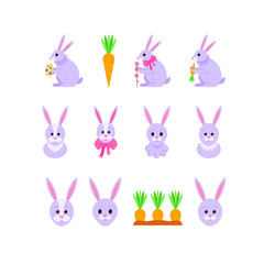 Set of Easter bunnies for the Easter holiday. Vector illustration.