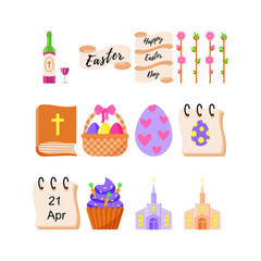 Set of Easter icons for the holiday of Easter. Vector illustration.