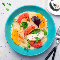 Quinoa with Chicken Fillet, Orange, Grapefruit and Fresh Salad Leaves