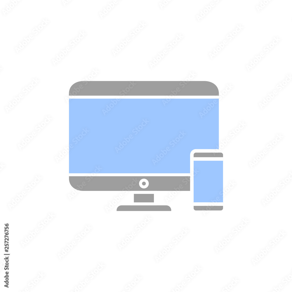 Poster personal devices with empty screens isolated on white background icon. smartphone and personal compu