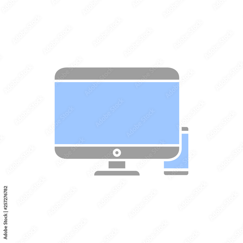 Poster personal devices with empty screens isolated on white background icon. smartphone and personal compu