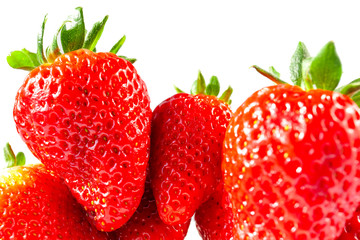 a bunch of fresh, ripe, bright red strawberries, close-up