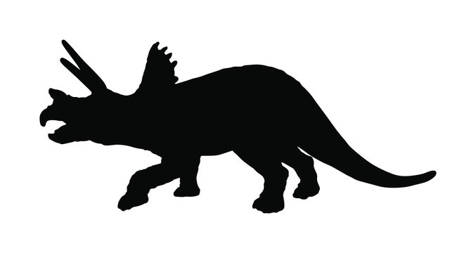 Triceratops vector silhouette isolated on white background. Dinosaurs symbol. Triceratops horridus dinosaur from the Jurassic era. Styralosaurus. Dino sign.