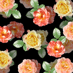 Beautiful floral background of yellow and orange roses