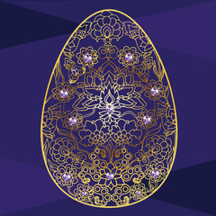 Standard picture -Happy  Easter card with eggs and flowers. Vector Illustration EPS. Gold and violet.