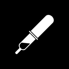 Flat monochrome dropper symbol for web sites and apps. Minimal simple black and white dropper symbol. Isolated vector white dropper symbol on black background.