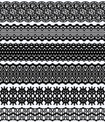Blockprint wide lace borders set. Black Design Elements Isolated on white Background Seamless pattern suitable for laser cutting paper or wood, to create wedding invitation and card