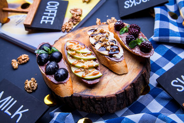 food sandwich with snack on a blackboard