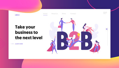 Business to Business, B2B, Innovation, Creative Success Concept with People Characters, Letters and Idea Lightbulb. Landing Page Ambitious Men and Women for Website, Web Page. Flat Vector Illustration
