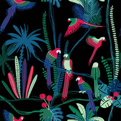 Fototapety  Seamless pattern With Parrots In The Jungle.