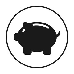 Pig icon, piggy bank pig in black circle