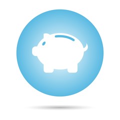 Pig icon. White pig on a blue circle with shadow