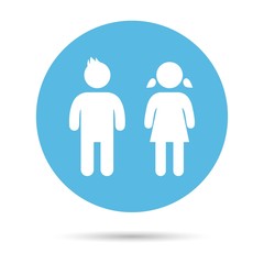 Vector girl and boy Icon. White boy and girl on the blue circle.