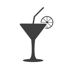 Glass of drinks icon, alcoholic cocktail with straw, orange, lemon isolated on white background. Martini, Soda, juice with ice. Organic health food. Vector flat design