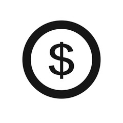 Dollar sign, coin isolated on white background. Money, currency icon. Cash symbol. Business, economy concept. Vector flat illustration