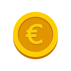 Obraz premium Gold coin euro isolated on white background. Money, currency icon. Cash symbol. Business, economy concept. Vector flat illustration