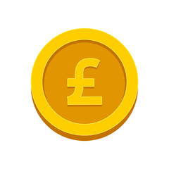 Gold coin pound isolated on white background. Money, currency icon. Cash symbol. Business, economy concept. Vector flat illustration