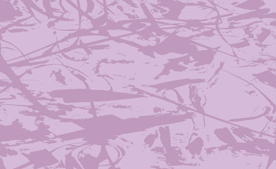 Grunge pastel background. Abstract images in the form of strips, dots, sticks, leaves and shapeless figures  of purple color. Vector illustration.