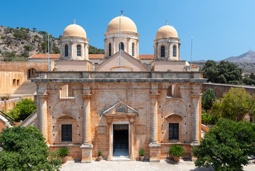 Building of Aghia Triada monastery, located near Chania town, Crete island, Greece
