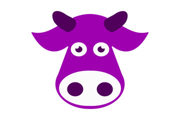 Hand drawn violet cow head. Isolated vector of farm animal. Farm animal logo for web and print. Cartoon illustration of cow's head.