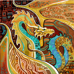 dragon ornamental in the style of Klimt