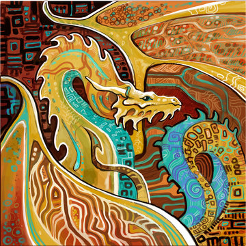 dragon ornamental in the style of Klimt