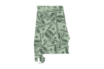 Alabama State Map and Money Concept, Hundred Dollar Bills