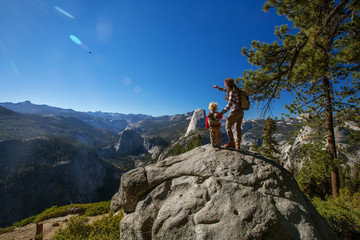 Mother with  son visit Yosemite national park in California