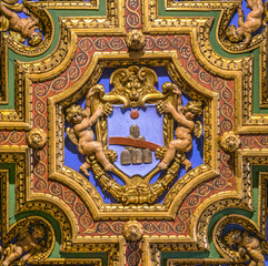 Renzi family coat of arms in the Church of San Girolamo della Carità in Rome, Italy.