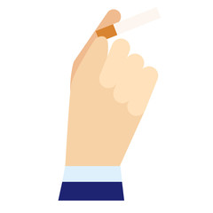 Cigarette in hand flat illustration on white