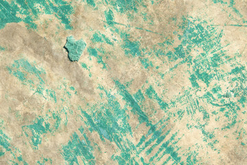 Damage green color on concrete floor.