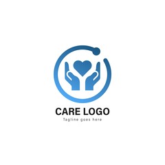 Care logo template design. Care logo with modern frame vector design