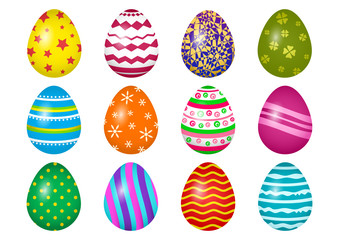 Colorful collection of Easter eggs isolated on white background. Vector illustration