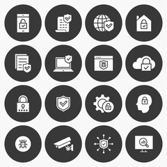 Security icon set. Vector illustration. Round button.