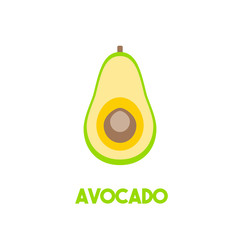 Yellow with green contoour avocado illustration.  Element of education illustration. Healthy vegetarian food. Vector isolated illustration on white background