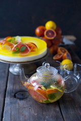 cheese cake with oranges,  jelly-pudding cakes