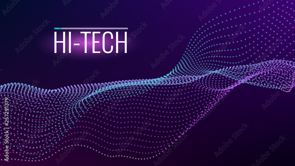 Poster cyber technological background. nanotechnology. scientific hi-tech backdrop for user interface. wavy