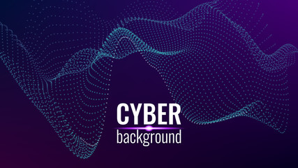 Cyber technological background. Nanotechnology. Scientific hi-tech backdrop for user interface. Wavy structure from particles. Big data, artificial intelligence, music hud. Blockchain and cryptocurren