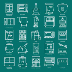 Fototapeta na wymiar Commercial kitchen equipment icon set in line style